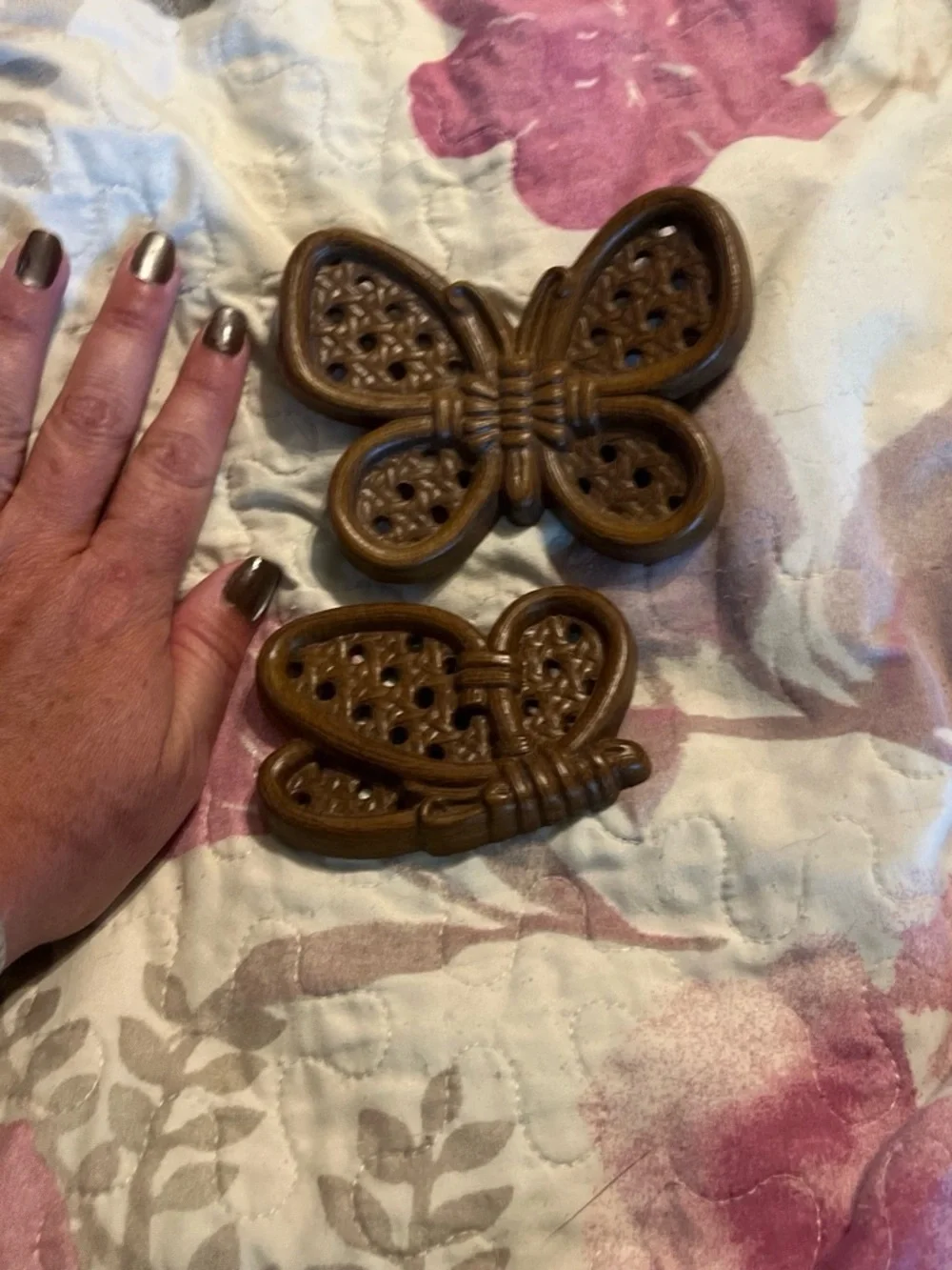 Carved plastic Butterfly Wall Accent Pair - Brown